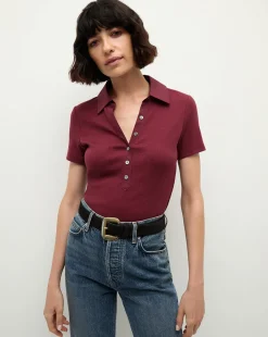 Veronica Beard Tops*Kearney Button-Down Tee in Wine