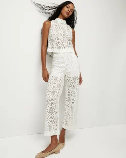 Veronica Beard Pants*Kehlani Floral Lace Wide-Leg Pant Off-White