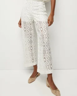 Veronica Beard Pants*Kehlani Floral Lace Wide-Leg Pant Off-White