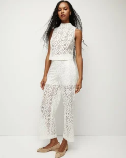 Veronica Beard Pants*Kehlani Floral Lace Wide-Leg Pant Off-White
