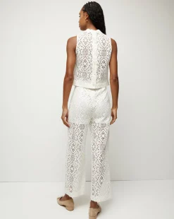 Veronica Beard Pants*Kehlani Floral Lace Wide-Leg Pant Off-White