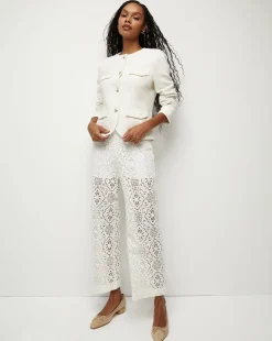 Veronica Beard Pants*Kehlani Floral Lace Wide-Leg Pant Off-White
