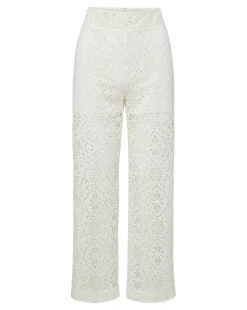 Veronica Beard Pants*Kehlani Floral Lace Wide-Leg Pant Off-White