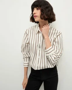Veronica Beard Tops*Keiko Stretch-Cotton Shirt in Striped Ivory IvoryMulti