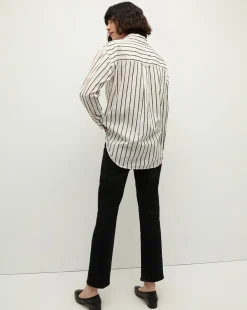 Veronica Beard Tops*Keiko Stretch-Cotton Shirt in Striped Ivory IvoryMulti