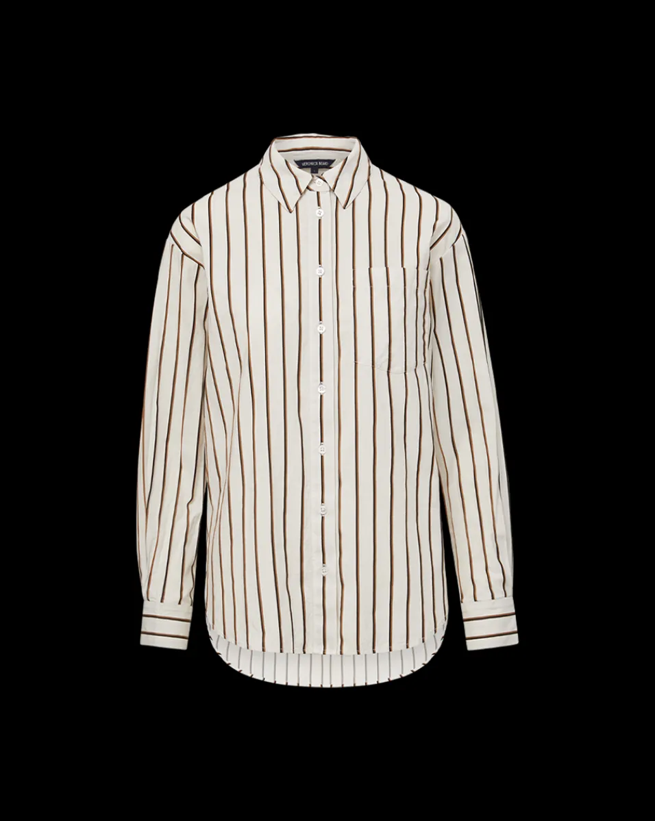 Veronica Beard Tops*Keiko Stretch-Cotton Shirt in Striped Ivory IvoryMulti