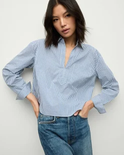Veronica Beard Tops*Khai Cropped Tunic Top in Blue/White Stripe Blue/WhiteStripe