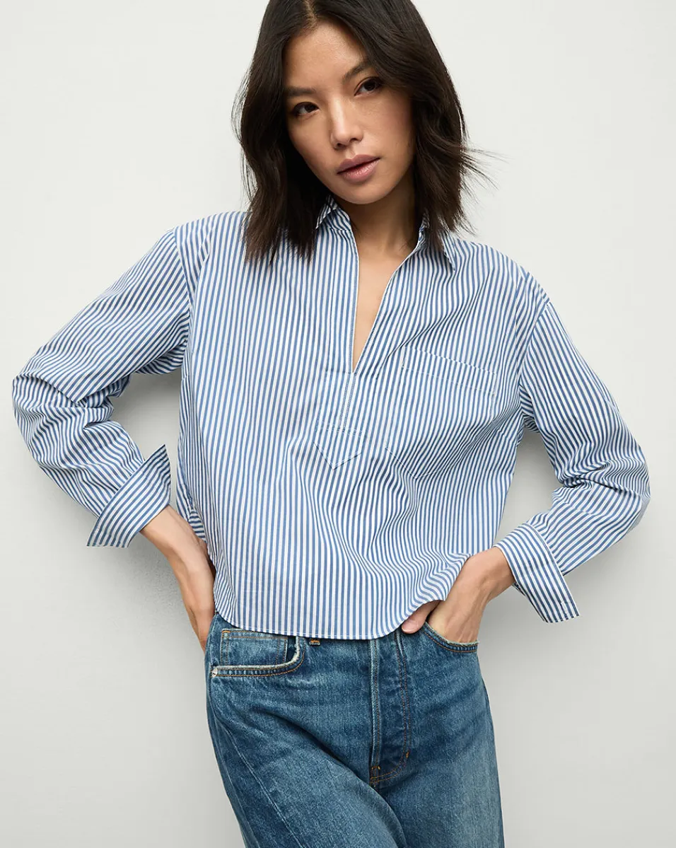 Veronica Beard Tops*Khai Cropped Tunic Top in Blue/White Stripe Blue/WhiteStripe