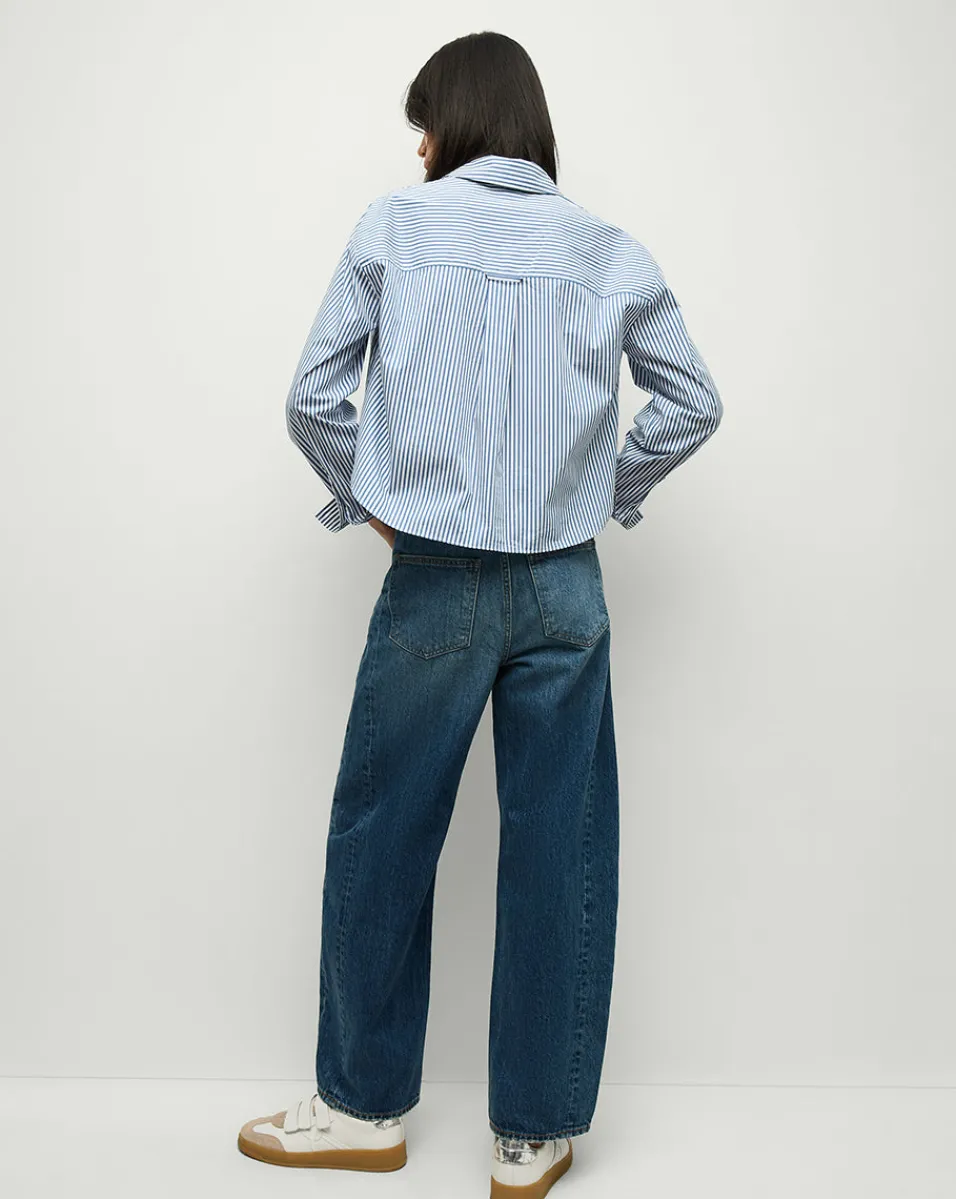Veronica Beard Tops*Khai Cropped Tunic Top in Blue/White Stripe Blue/WhiteStripe