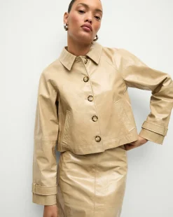 Veronica Beard Jackets & Outerwear|Matching Sets*Kian Coated Leather Jacket in Khaki