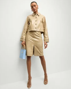 Veronica Beard Jackets & Outerwear|Matching Sets*Kian Coated Leather Jacket in Khaki