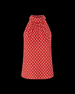 Veronica Beard Tops*Kovi Polka-Dot Halter Top in Brick Red/Ecru BrickRed/Ecru