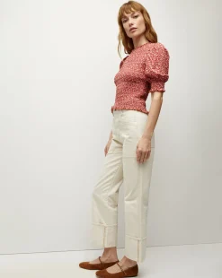 Veronica Beard Tops*Langston Smocked Top in Brick Red/White BrickRed/White