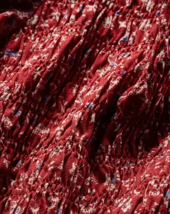 Veronica Beard Tops*Langston Smocked Top in Brick Red/White BrickRed/White