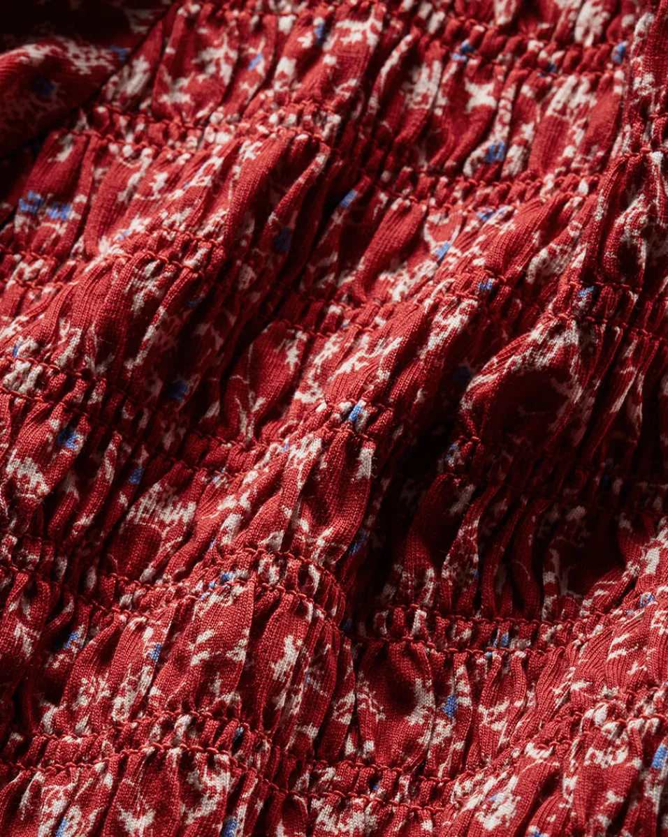 Veronica Beard Tops*Langston Smocked Top in Brick Red/White BrickRed/White
