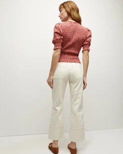 Veronica Beard Tops*Langston Smocked Top in Brick Red/White BrickRed/White