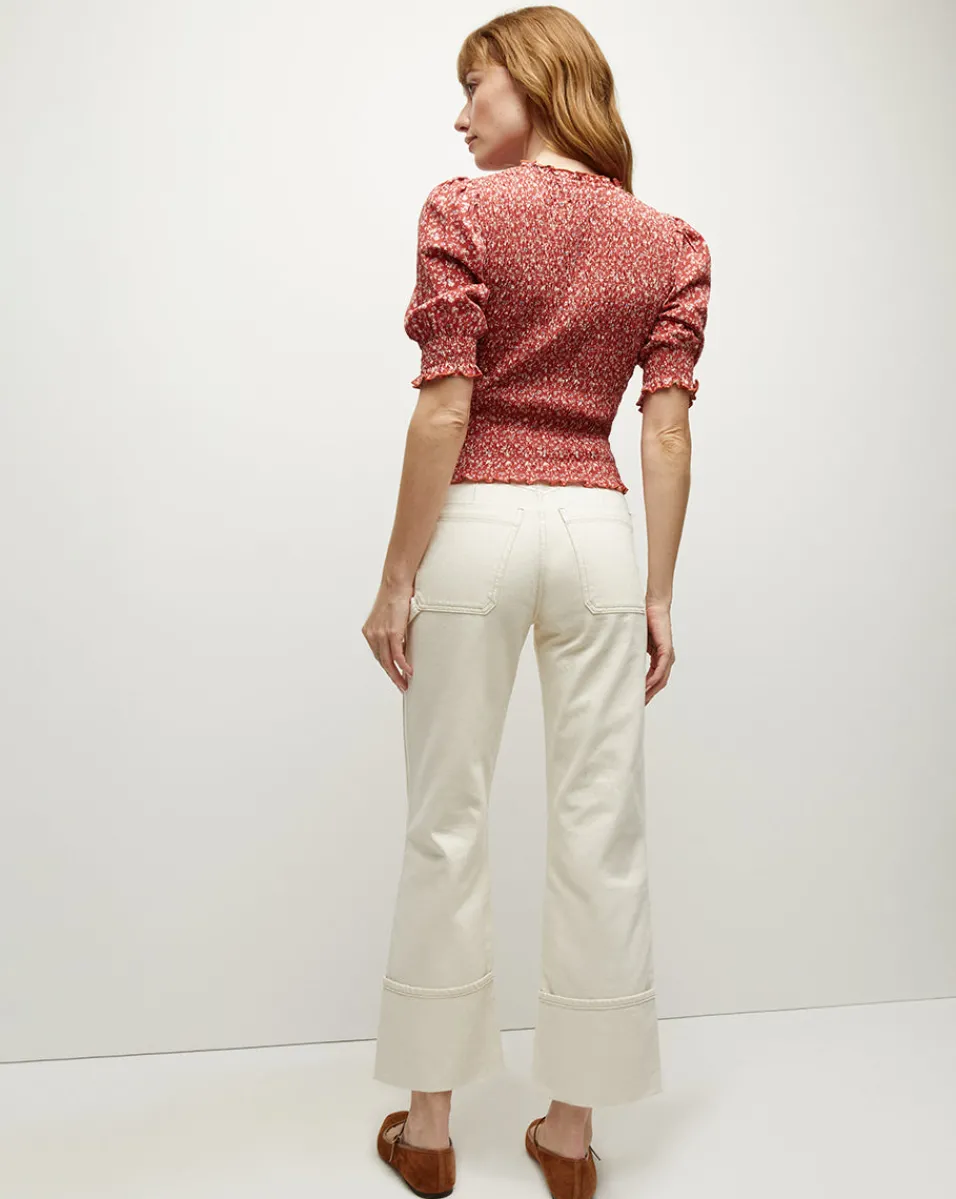 Veronica Beard Tops*Langston Smocked Top in Brick Red/White BrickRed/White