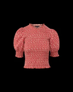 Veronica Beard Tops*Langston Smocked Top in Brick Red/White BrickRed/White