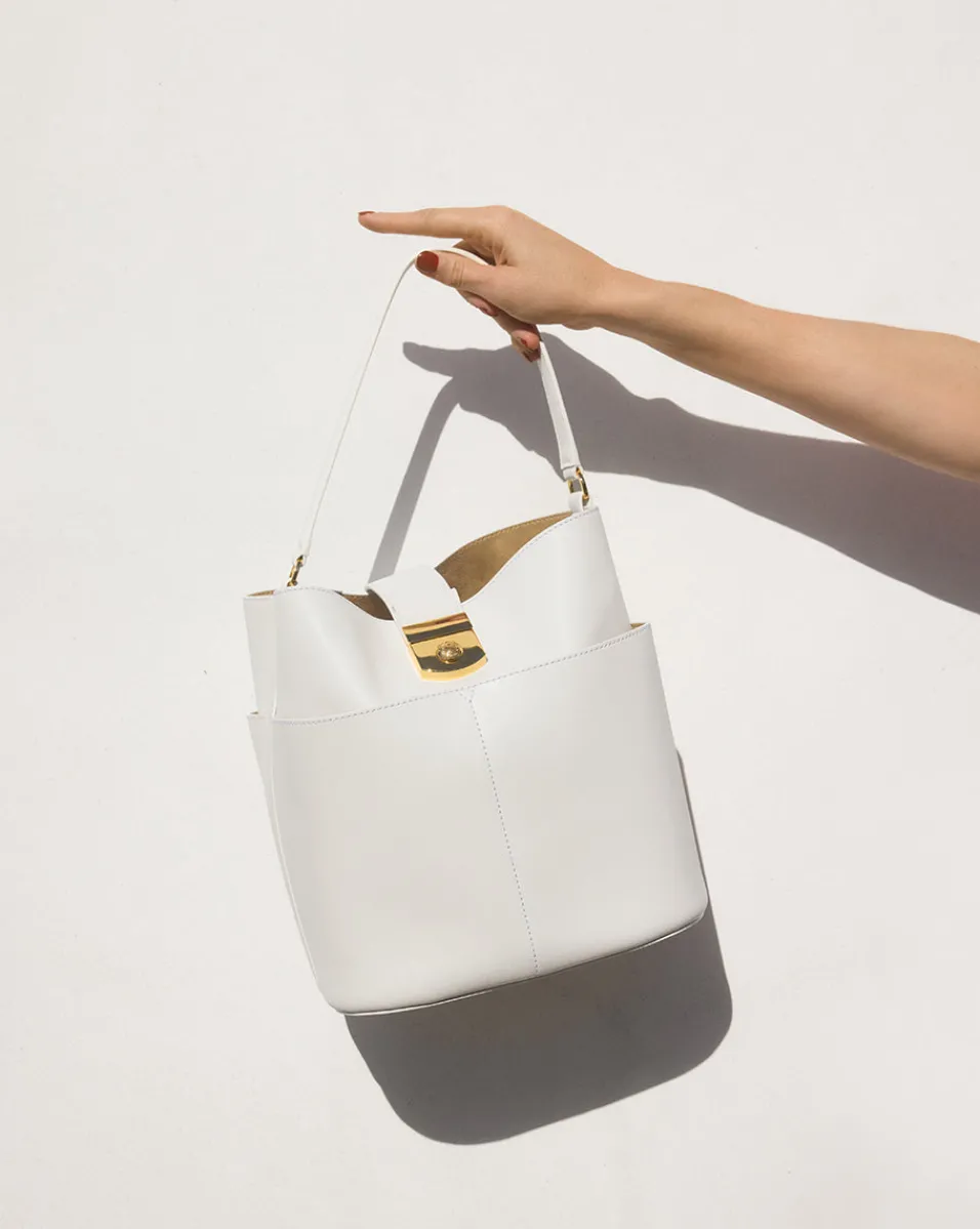 Veronica Beard Shoulder Bags*Large Crest Lock Bucket Bag in Off-White