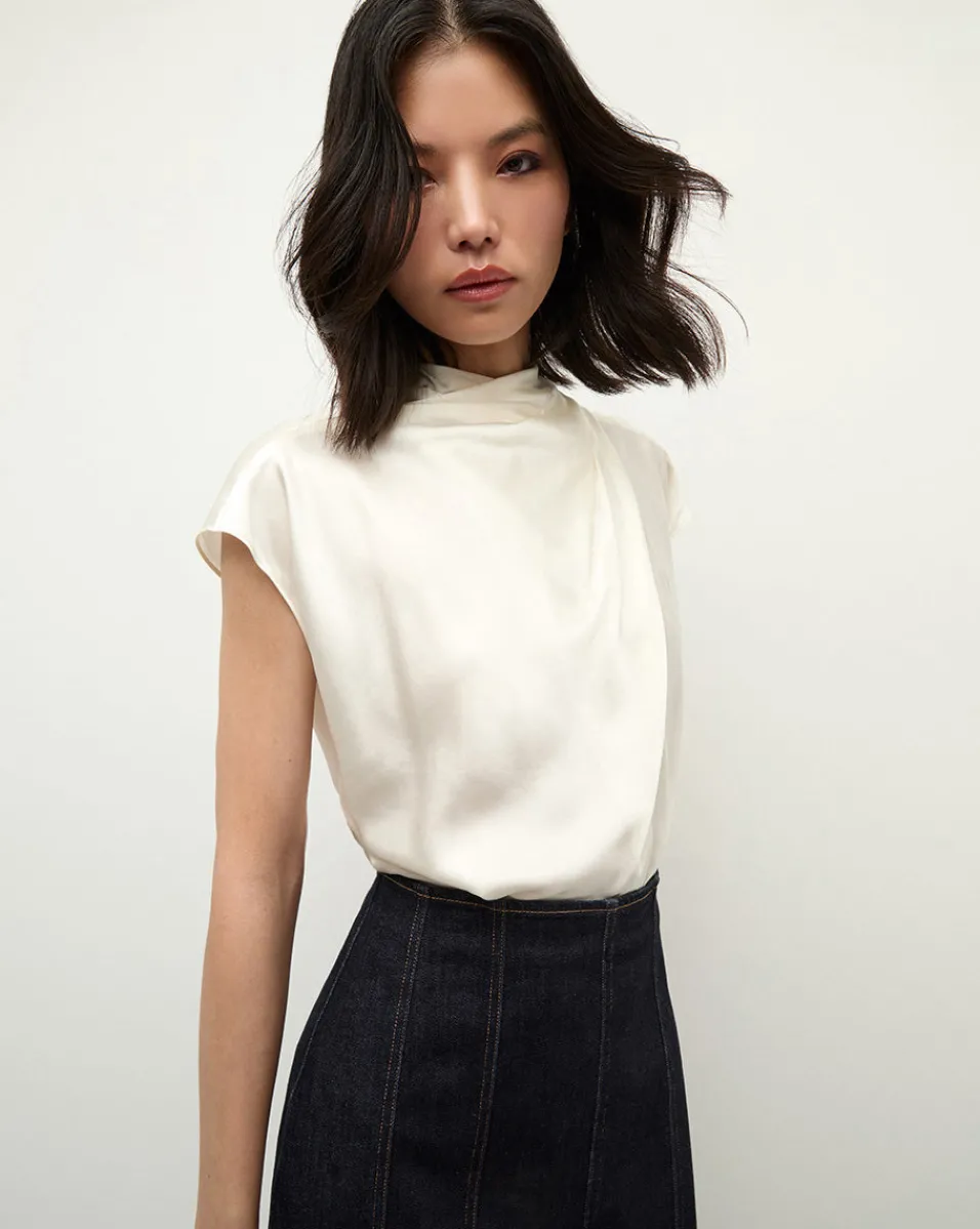 Veronica Beard Tops|Party Dressing*Leilany High Neck Silk Top in Ivory