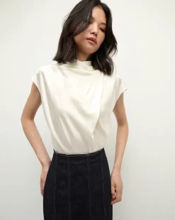 Veronica Beard Tops|Party Dressing*Leilany High Neck Silk Top in Ivory