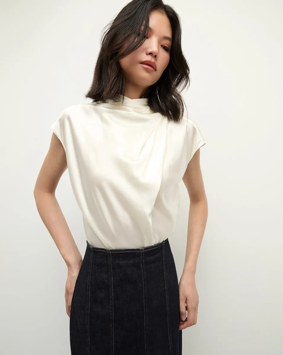Veronica Beard Tops|Party Dressing*Leilany High Neck Silk Top in Ivory