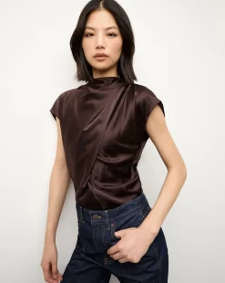 Veronica Beard Tops|Party Dressing*Leilany Silk Top in Dark Chocolate DarkChocolate