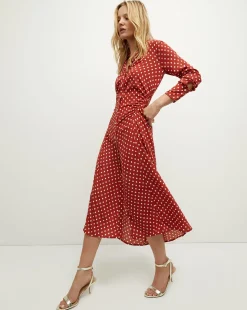 Veronica Beard Dresses*Lex Polka-Dot Dress in Brick Red/Ecru BrickRed/Ecru