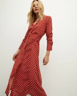 Veronica Beard Dresses*Lex Polka-Dot Dress in Brick Red/Ecru BrickRed/Ecru