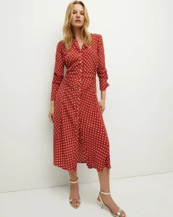 Veronica Beard Dresses*Lex Polka-Dot Dress in Brick Red/Ecru BrickRed/Ecru