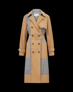 Veronica Beard Jackets & Outerwear*Liam Patchwork Trench Coat in Khaki/Black
