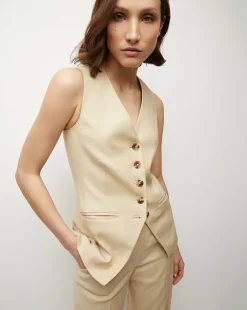 Veronica Beard Jackets & Outerwear|Tops*Liff Stretch-Linen Vest in Stone Khaki StoneKhaki
