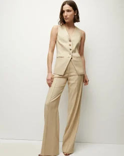 Veronica Beard Jackets & Outerwear|Tops*Liff Stretch-Linen Vest in Stone Khaki StoneKhaki