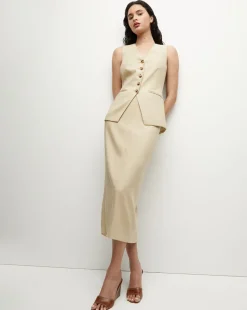 Veronica Beard Jackets & Outerwear|Tops*Liff Stretch-Linen Vest in Stone Khaki StoneKhaki