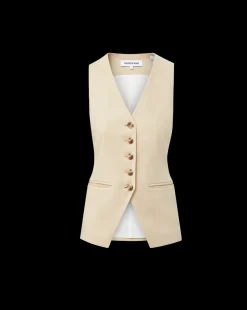 Veronica Beard Jackets & Outerwear|Tops*Liff Stretch-Linen Vest in Stone Khaki StoneKhaki