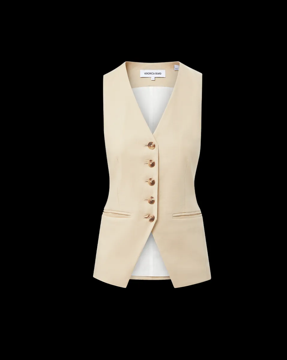 Veronica Beard Jackets & Outerwear|Tops*Liff Stretch-Linen Vest in Stone Khaki StoneKhaki