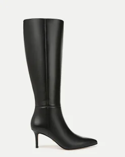 Veronica Beard Boots & Booties*Lisa Leather Mid-Heel Tall Boot in Black