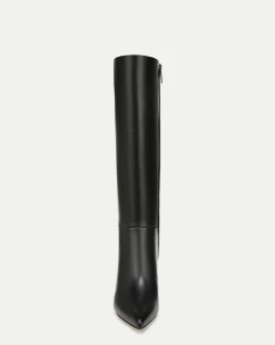 Veronica Beard Boots & Booties*Lisa Leather Mid-Heel Tall Boot in Black