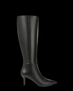Veronica Beard Boots & Booties*Lisa Leather Mid-Heel Tall Boot in Black