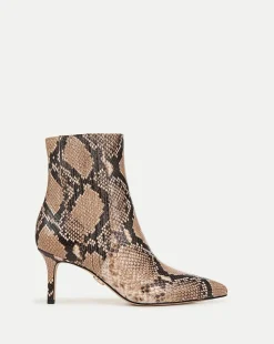 Veronica Beard Boots & Booties*Lisa Snakeskin-Embossed Mid-Heel Bootie Latte