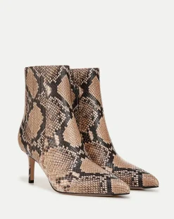 Veronica Beard Boots & Booties*Lisa Snakeskin-Embossed Mid-Heel Bootie Latte