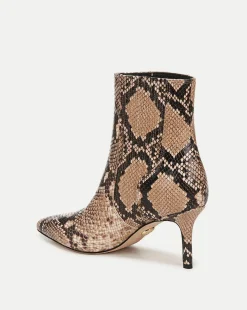 Veronica Beard Boots & Booties*Lisa Snakeskin-Embossed Mid-Heel Bootie Latte