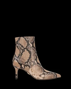 Veronica Beard Boots & Booties*Lisa Snakeskin-Embossed Mid-Heel Bootie Latte