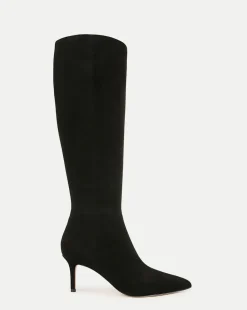 Veronica Beard Boots & Booties*Lisa Suede Mid-Heel Tall Boot on Black