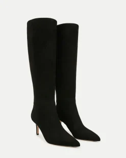 Veronica Beard Boots & Booties*Lisa Suede Mid-Heel Tall Boot on Black