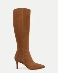 Veronica Beard Boots & Booties*Lisa Suede Mid-Heel Tall Boot in Chestnut