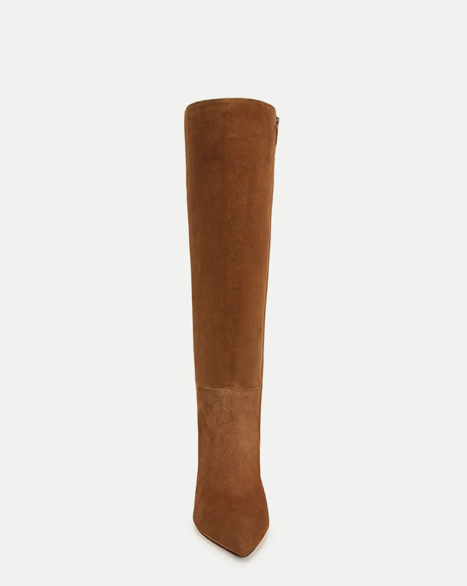Veronica Beard Boots & Booties*Lisa Suede Mid-Heel Tall Boot in Chestnut