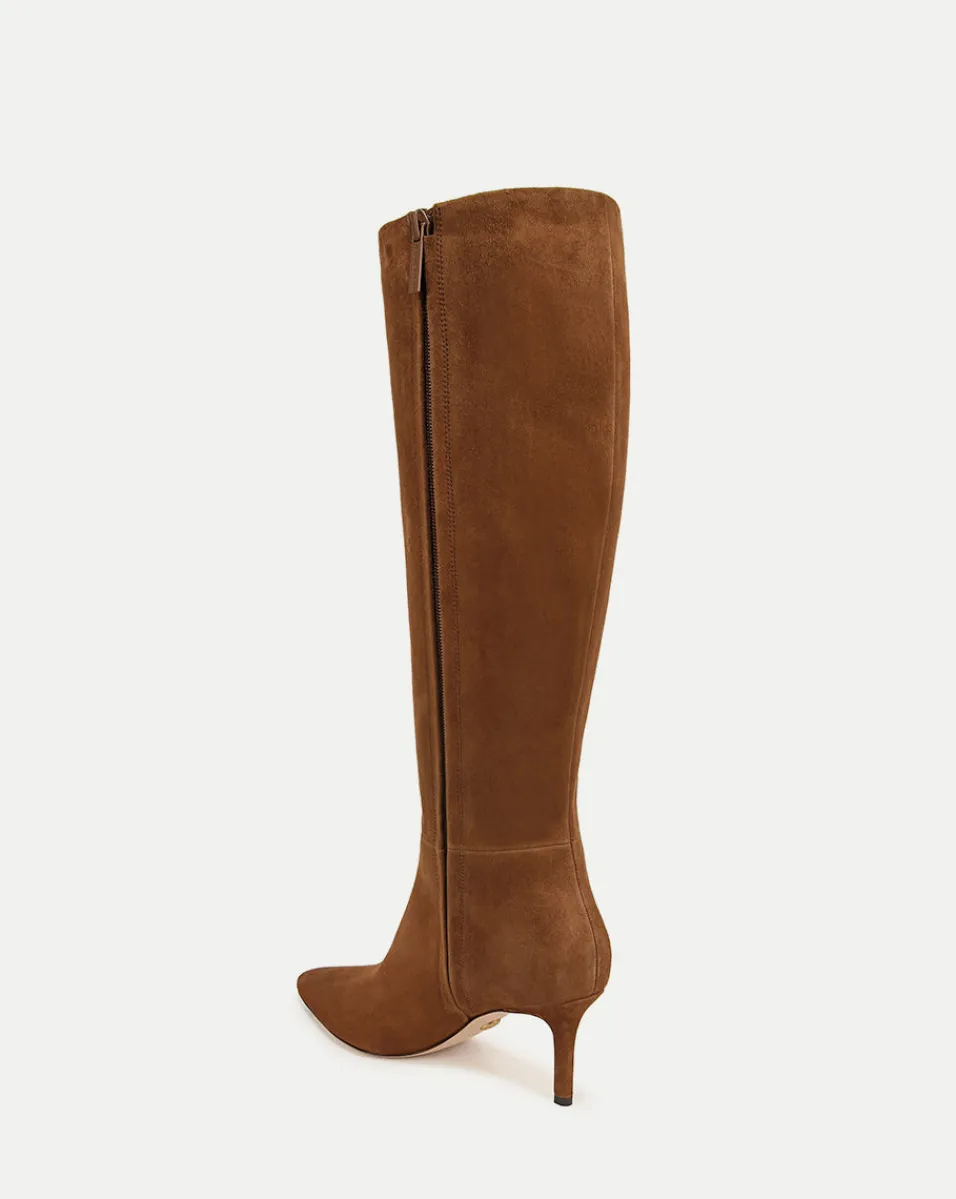Veronica Beard Boots & Booties*Lisa Suede Mid-Heel Tall Boot in Chestnut