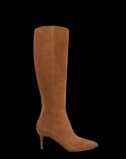Veronica Beard Boots & Booties*Lisa Suede Mid-Heel Tall Boot in Chestnut