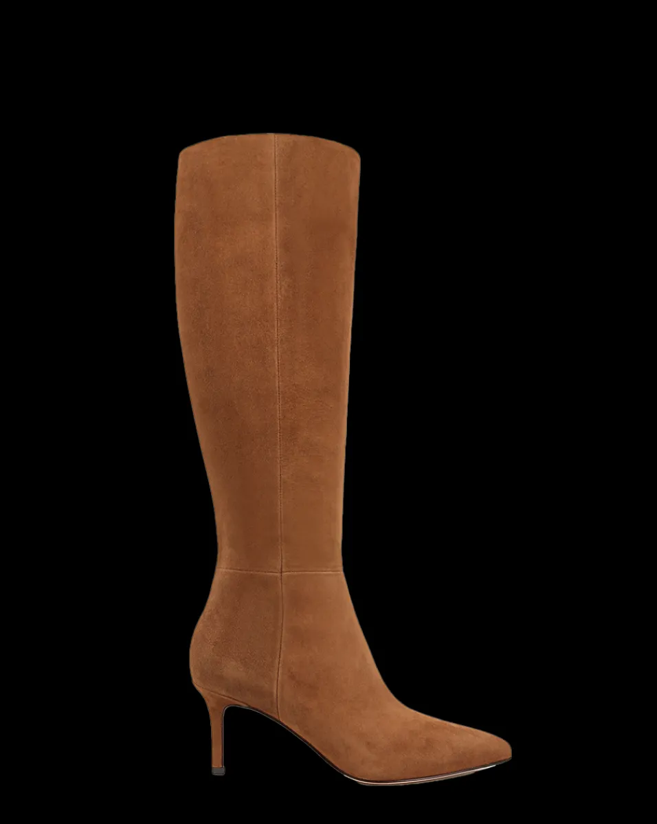 Veronica Beard Boots & Booties*Lisa Suede Mid-Heel Tall Boot in Chestnut